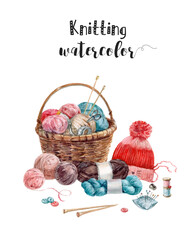 Watercolor Knitting Set with Yarn Basket and Tools