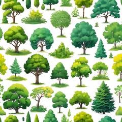 Fototapeta premium Abstract pattern trees collection. Set Forest tree pack in white background, a collection of hand drawn watercolor trees for artistic projects.