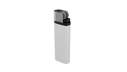 White plastic cigarette lighter isolated on transparent and white background. Lighter concept. 3D render