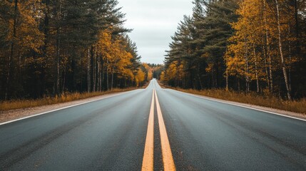 Fototapeta premium Empty Road Through Autumnal Forest