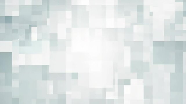 Abstract moving white squares light background. Animated glowing pixel grid for technology digital presentation, or title screen backdrop for modern design geometric theme. 