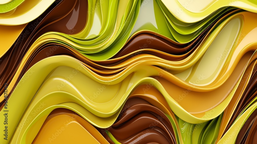 Poster three-dimensional rendering of a dynamic surface composed of wavy lines forming an abstract pattern 
