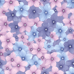 Pastel pink, blue and purple flowers, seamless pattern