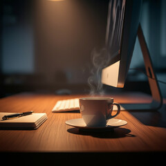 cup of coffee on a table computer