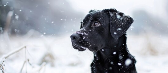 Cute Young Black Dog In The Snow