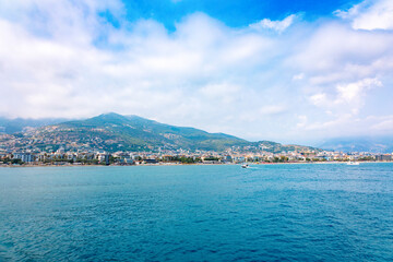 Panoramic view of Alanya coast. Landscape view of Mediterranean coast, Alanya, Turkey. High quality photo