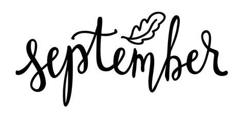 September hand drawn lettering logo icon. Vector phrases elements for planner, calender, organizer, cards, banners, posters, mug, scrapbooking, pillow case, phone cases and clothes design. 