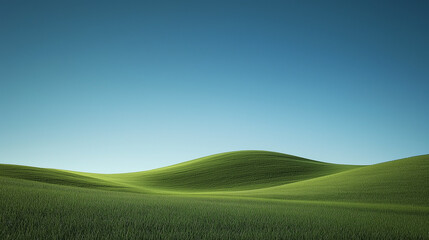 Serene sloping hill with smooth green grass under a clear blue sky, creating a minimalist, peaceful landscape.