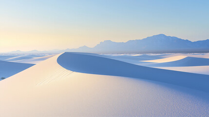 Beautiful White Sand Dunes with Smooth Curves and Clear Blue Sky