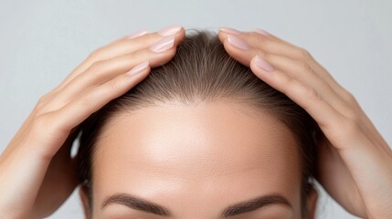 Naklejka premium Young woman is touching her hair worried about hair loss