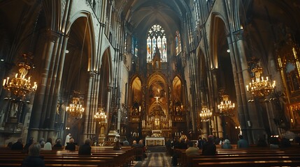 impressive cathedral church while the father gives mass