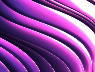 A vibrant abstract 3D illustration featuring smooth, flowing purple curves. The image showcases dynamic waves with a glossy surface and glowing highlights, creating a futuristic and sleek visual