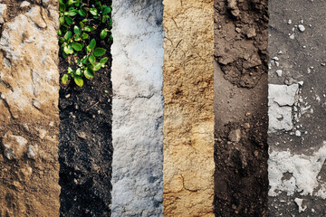 Collage of Various Natural Earth Textures in a Beautiful Abstract Background