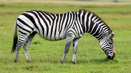 A zebra grazing on grass in a field with other zebras, AI