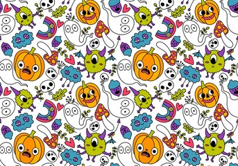 Halloween cute pumpkins seamless monsters pattern for wrapping paper and fabric