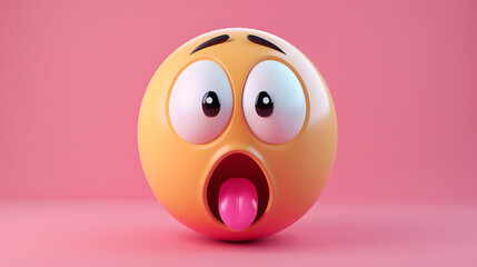 Surprised eyes and mouth emoji expression on pink background