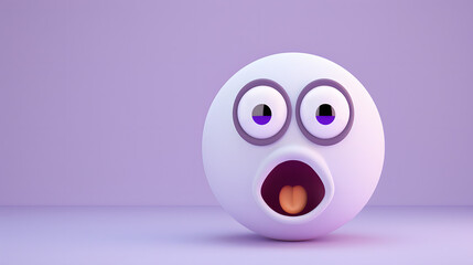 Surprised eyes and mouth emoji expression on purple background
