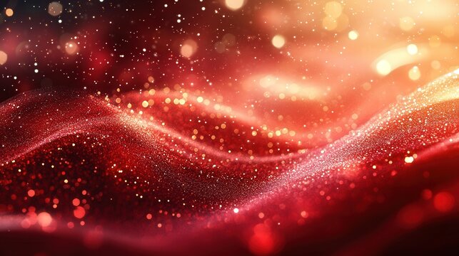 A red wave of glittery snowflakes