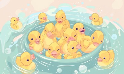 Fototapeta premium Realistic cartoon avatar of cute yellow duck animal on simple minimalist background Generate AI