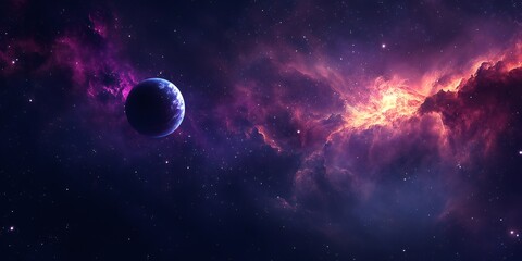 Obraz premium A single planet in the vastness of space, bathed in the soft glow of a nearby nebula.