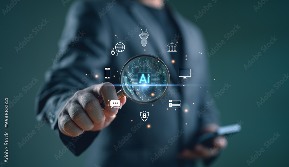 Wall mural ai technology in life, artificial intelligence. man search technology smart robot ai for help work, 