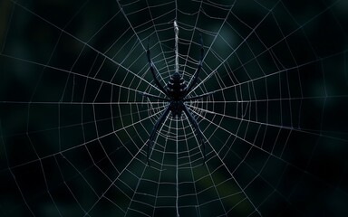 Fototapeta premium A close-up of a spider in its web, capturing the intricate details of the silk and the spider's menacing presence. Perfect for Halloween, horror, or nature themes. 
