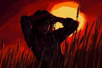 background image of a cowboy woman, western illustration style, western.  