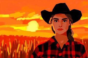 background image of a cowboy woman, western illustration style, western.  