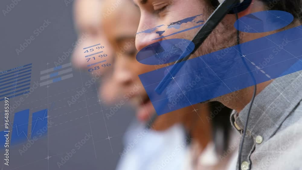 Canvas Prints Animation of financial data processing over diverse business people using phone headsets