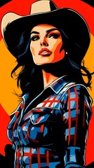 background image of a cowboy woman, western illustration style, western.  