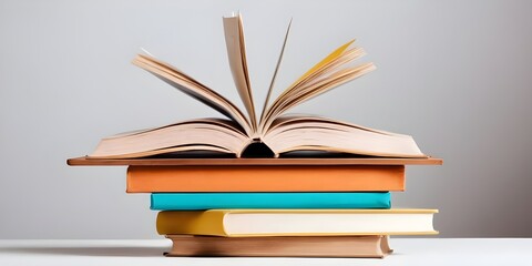 Fototapeta premium colorful books against a simple pastel backdrop, banner, school, education concept