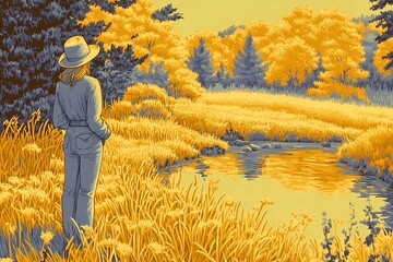 Fototapeta premium background image of a cowboy woman, western illustration style, western. 