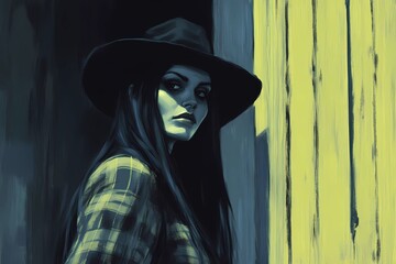 background image of a cowboy woman, western illustration style, western.  