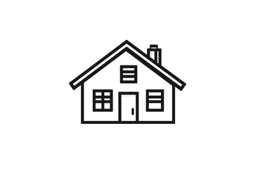 Obraz premium Simple black-and-white line art of a two-story residential house with a garage, front porch, and large windows.isolated on white background.