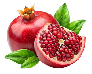 pomegranate with leaves  isolated on transparent background png