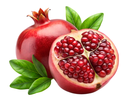 pomegranate with leaves  isolated on transparent background png