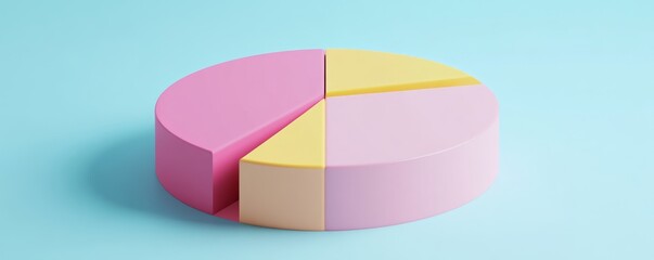 Obraz premium 3d pastel colored pie chart on light blue background, business and statistics concept