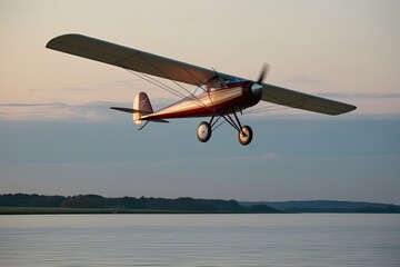 Charming Vintage Glider Aircraft in Serene Soaring Flight Above Calm Skies