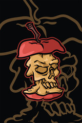 An illustration of an apple sliced in half, revealing a skull-shaped core. This surreal design merges nature with dark symbolism, perfect for themes of life and death, or bold creative concepts.