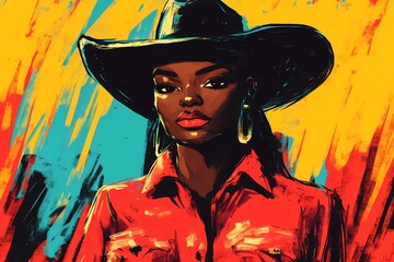 background image of a cowboy woman, western illustration style, western.  