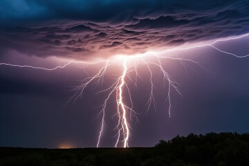 Spectacular Lightning Effects During Thunderstorm with Intense Electrical Charge and Vibrant Energy