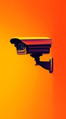 Surveillance camera on vibrant orange background