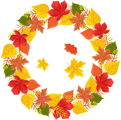 Fototapeta premium September. autumnal fallen leaves frame . Fall poster, leaves card. border, frame, wreath of autumn leaves. Eps 10