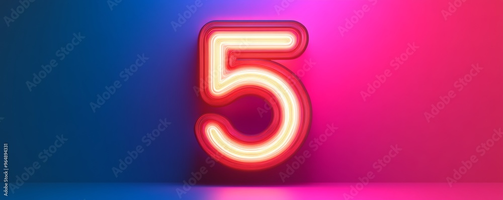 Aufkleber Neon number five with gradient background