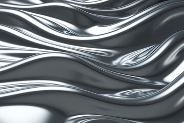 Surreal 3D Metallic Silver Wave Shape with Smooth Shimmering Currents