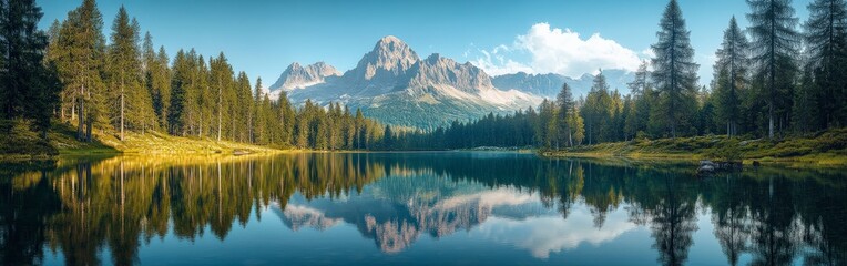 Majestic Mountain Lake with Autumn Forest and Clear Reflection