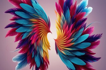 Obraz premium Vibrant 3D Feathered Wings Abstract Design with Fluid Texture