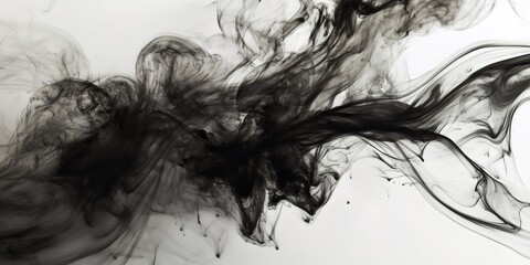 Fototapeta premium Abstract black ink swirling in water, creating a mesmerizing pattern on white background.