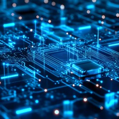 Obraz premium Innovative blue circuit board diagram showcasing a sophisticated futuristic design