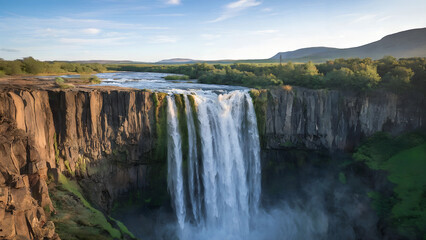 Obraz premium Majestic Waterfall with Mountain Background